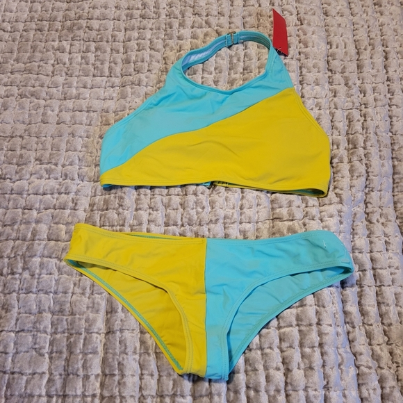 Juan Uc Womens Neon Bright Teal & Green Halter Two Piece - Picture 7 of 7